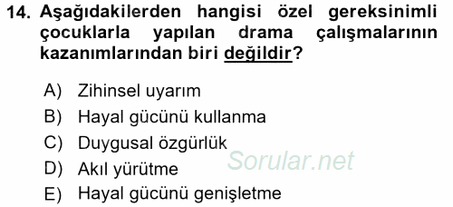 Çocuk Ve Drama 2016 - 2017 3 Ders Sınavı 14.Soru