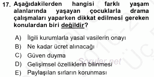Çocuk Ve Drama 2016 - 2017 3 Ders Sınavı 17.Soru