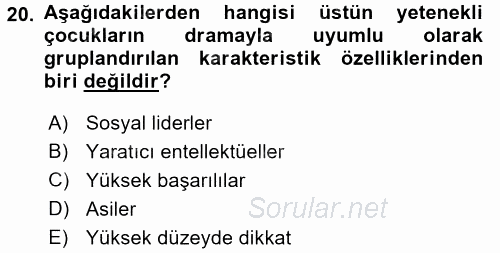 Çocuk Ve Drama 2016 - 2017 3 Ders Sınavı 20.Soru