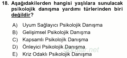 Yaşlı Psikolojisi 2016 - 2017 Dönem Sonu Sınavı 18.Soru