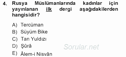 XIX. Yüzyıl Türk Dünyası 2013 - 2014 Dönem Sonu Sınavı 4.Soru