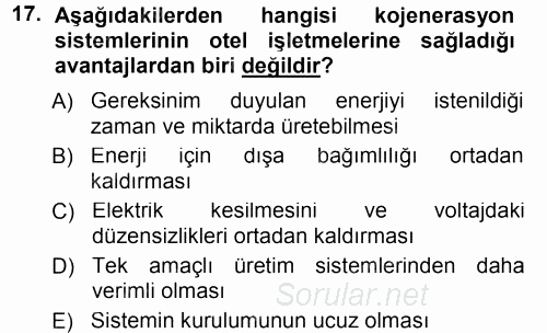 Odalar Bölümü Yönetimi 2013 - 2014 Tek Ders Sınavı 17.Soru