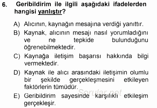 Odalar Bölümü Yönetimi 2013 - 2014 Tek Ders Sınavı 6.Soru
