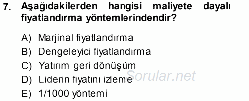 Odalar Bölümü Yönetimi 2013 - 2014 Tek Ders Sınavı 7.Soru