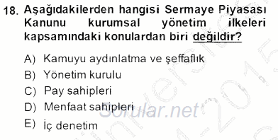Borsaların Yapısı ve İşleyişi 2014 - 2015 Ara Sınavı 18.Soru