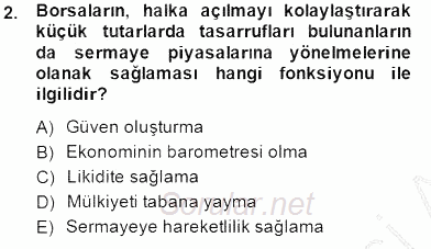 Borsaların Yapısı ve İşleyişi 2014 - 2015 Ara Sınavı 2.Soru