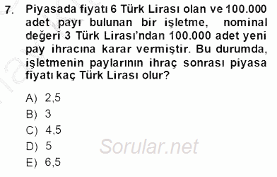 Borsaların Yapısı ve İşleyişi 2014 - 2015 Ara Sınavı 7.Soru