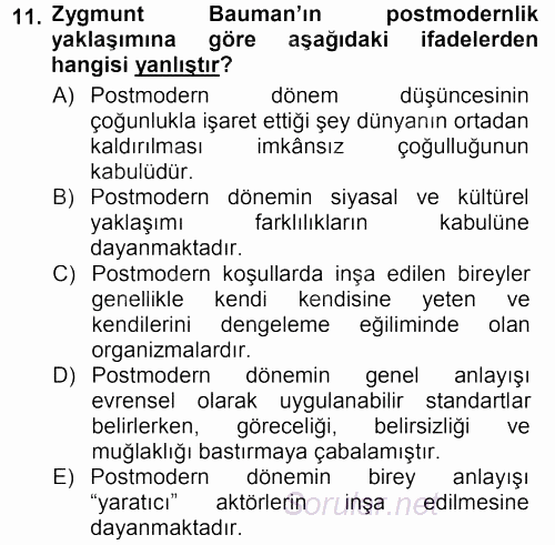 Çağdaş Sosyoloji Kuramları 2013 - 2014 Tek Ders Sınavı 11.Soru
