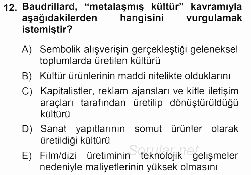 Çağdaş Sosyoloji Kuramları 2013 - 2014 Tek Ders Sınavı 12.Soru