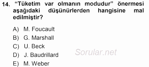 Çağdaş Sosyoloji Kuramları 2013 - 2014 Tek Ders Sınavı 14.Soru