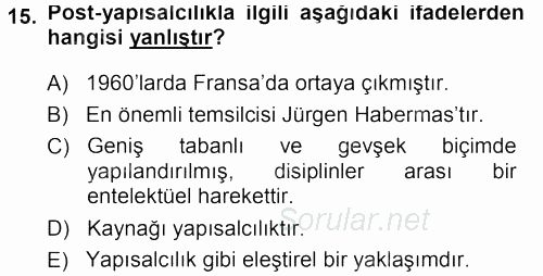 Çağdaş Sosyoloji Kuramları 2013 - 2014 Tek Ders Sınavı 15.Soru