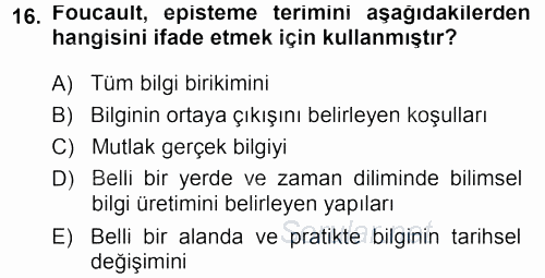 Çağdaş Sosyoloji Kuramları 2013 - 2014 Tek Ders Sınavı 16.Soru