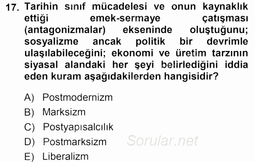 Çağdaş Sosyoloji Kuramları 2013 - 2014 Tek Ders Sınavı 17.Soru