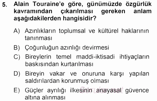 Çağdaş Sosyoloji Kuramları 2013 - 2014 Tek Ders Sınavı 5.Soru