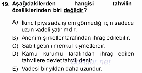 Genel Muhasebe 1 2014 - 2015 Tek Ders Sınavı 19.Soru