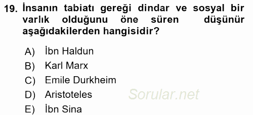 Topluma Hizmet Eğitimi 2016 - 2017 Dönem Sonu Sınavı 19.Soru