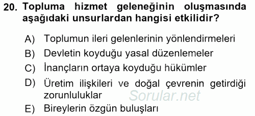 Topluma Hizmet Eğitimi 2016 - 2017 Dönem Sonu Sınavı 20.Soru