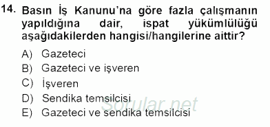 Medyada Çalışma Hayatı 2013 - 2014 Tek Ders Sınavı 14.Soru