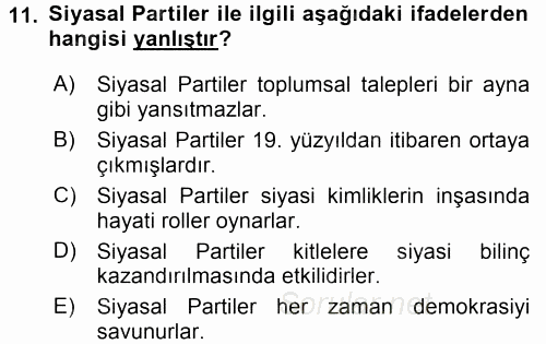 Siyaset Bilimi 2017 - 2018 3 Ders Sınavı 11.Soru
