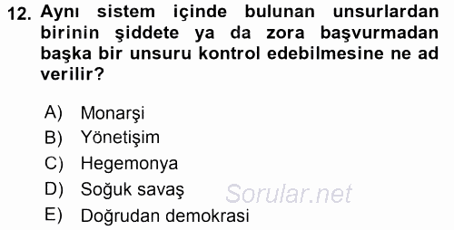 Siyaset Bilimi 2017 - 2018 3 Ders Sınavı 12.Soru