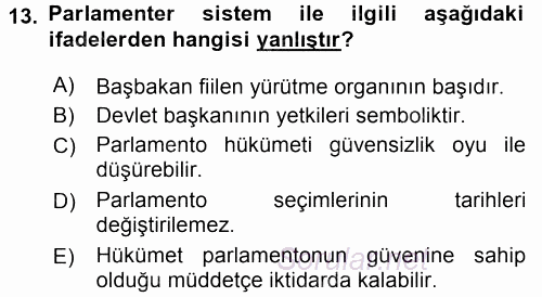 Siyaset Bilimi 2017 - 2018 3 Ders Sınavı 13.Soru