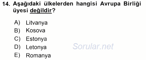 Siyaset Bilimi 2017 - 2018 3 Ders Sınavı 14.Soru