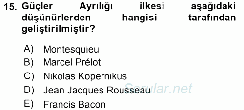 Siyaset Bilimi 2017 - 2018 3 Ders Sınavı 15.Soru