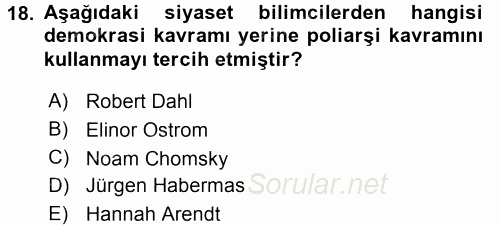 Siyaset Bilimi 2017 - 2018 3 Ders Sınavı 18.Soru
