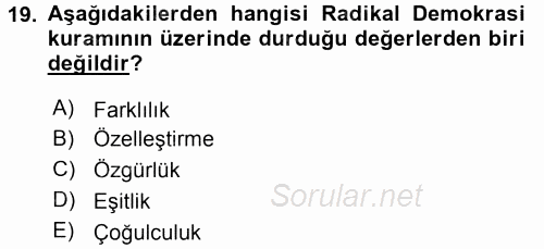 Siyaset Bilimi 2017 - 2018 3 Ders Sınavı 19.Soru