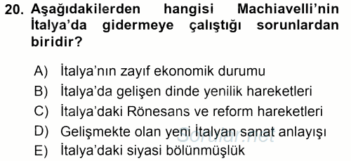Siyaset Bilimi 2017 - 2018 3 Ders Sınavı 20.Soru