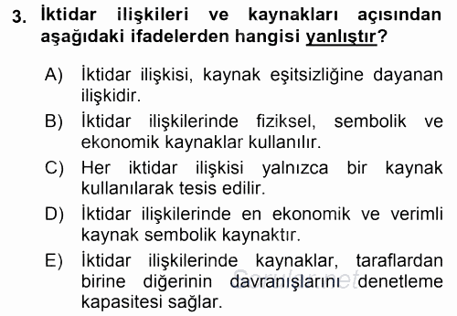 Siyaset Bilimi 2017 - 2018 3 Ders Sınavı 3.Soru