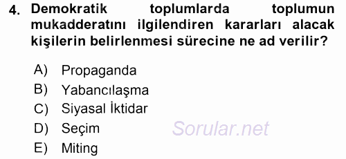 Siyaset Bilimi 2017 - 2018 3 Ders Sınavı 4.Soru