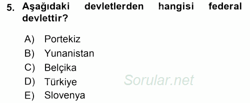 Siyaset Bilimi 2017 - 2018 3 Ders Sınavı 5.Soru