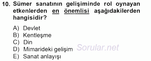 Eski Mezopotamya ve Mısır Tarihi 2012 - 2013 Ara Sınavı 10.Soru