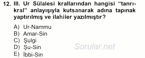Eski Mezopotamya ve Mısır Tarihi 2012 - 2013 Ara Sınavı 12.Soru