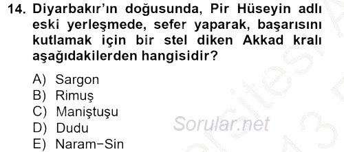 Eski Mezopotamya ve Mısır Tarihi 2012 - 2013 Ara Sınavı 14.Soru