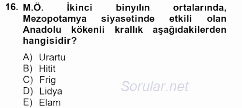 Eski Mezopotamya ve Mısır Tarihi 2012 - 2013 Ara Sınavı 16.Soru