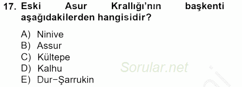 Eski Mezopotamya ve Mısır Tarihi 2012 - 2013 Ara Sınavı 17.Soru