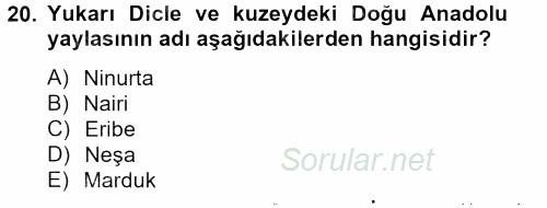Eski Mezopotamya ve Mısır Tarihi 2012 - 2013 Ara Sınavı 20.Soru