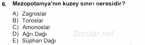 Eski Mezopotamya ve Mısır Tarihi 2012 - 2013 Ara Sınavı 6.Soru
