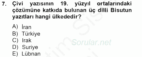 Eski Mezopotamya ve Mısır Tarihi 2012 - 2013 Ara Sınavı 7.Soru