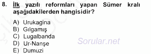 Eski Mezopotamya ve Mısır Tarihi 2012 - 2013 Ara Sınavı 8.Soru