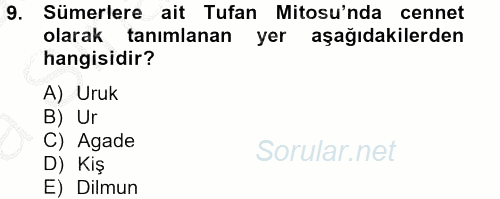 Eski Mezopotamya ve Mısır Tarihi 2012 - 2013 Ara Sınavı 9.Soru