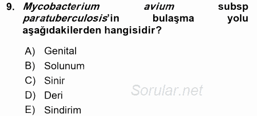 Veteriner Mikrobiyoloji ve Epidemiyoloji 2016 - 2017 Dönem Sonu Sınavı 9.Soru