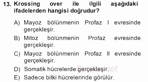 Genel Biyoloji 2 2013 - 2014 Ara Sınavı 13.Soru