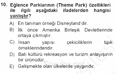 Turizm Coğrafyası 2012 - 2013 Ara Sınavı 10.Soru