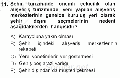 Turizm Coğrafyası 2012 - 2013 Ara Sınavı 11.Soru