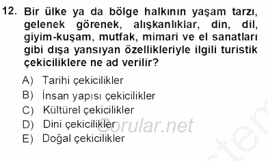 Turizm Coğrafyası 2012 - 2013 Ara Sınavı 12.Soru