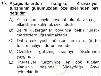 Turizm Coğrafyası 2012 - 2013 Ara Sınavı 16.Soru