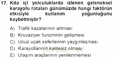 Turizm Coğrafyası 2012 - 2013 Ara Sınavı 17.Soru